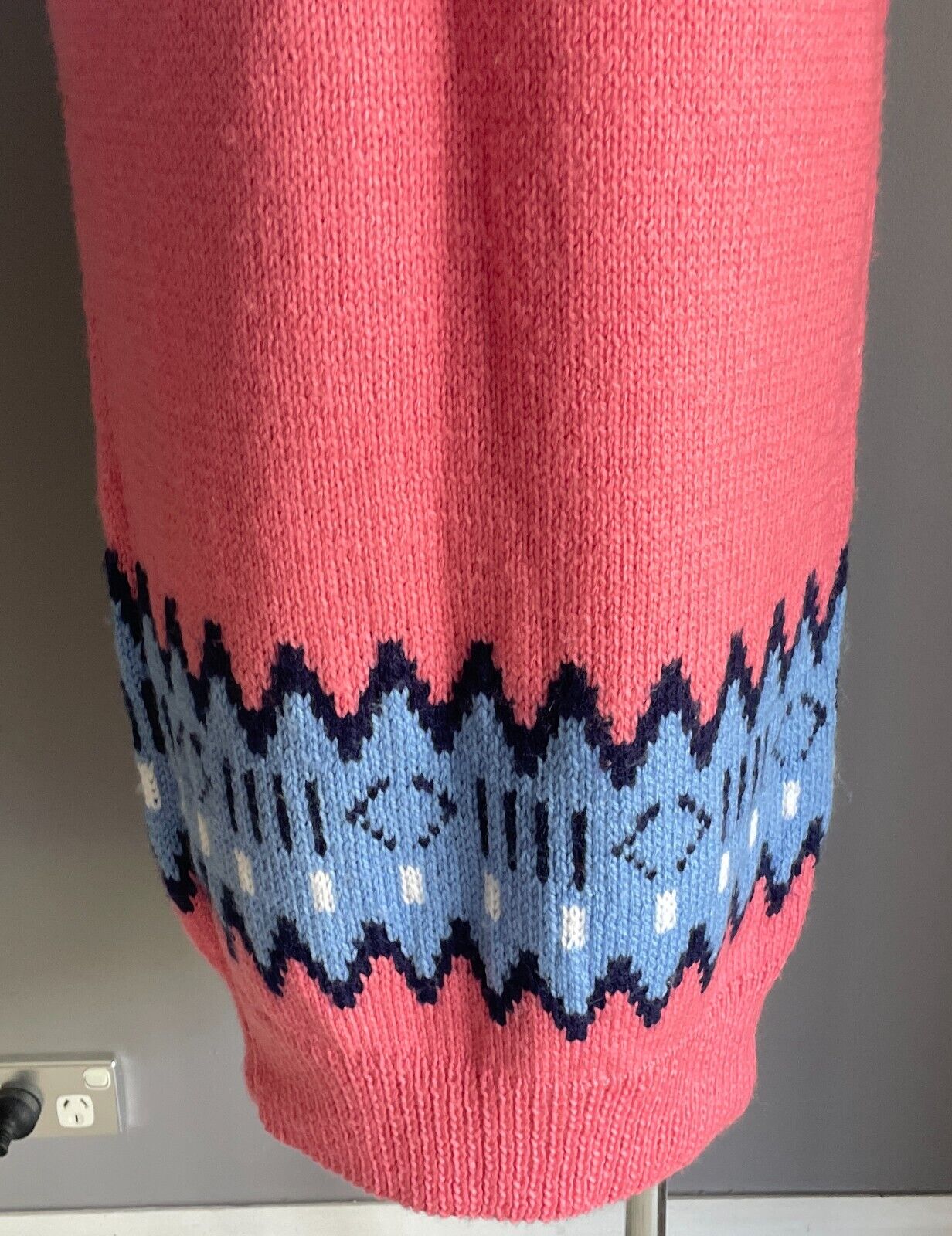 Vintage Jumper Dress HandKnitted 1980s Cap Sleeve Size 14 16 Pink White Blue