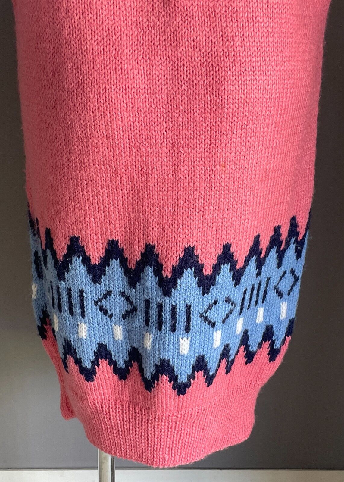 Vintage Jumper Dress HandKnitted 1980s Cap Sleeve Size 14 16 Pink White Blue