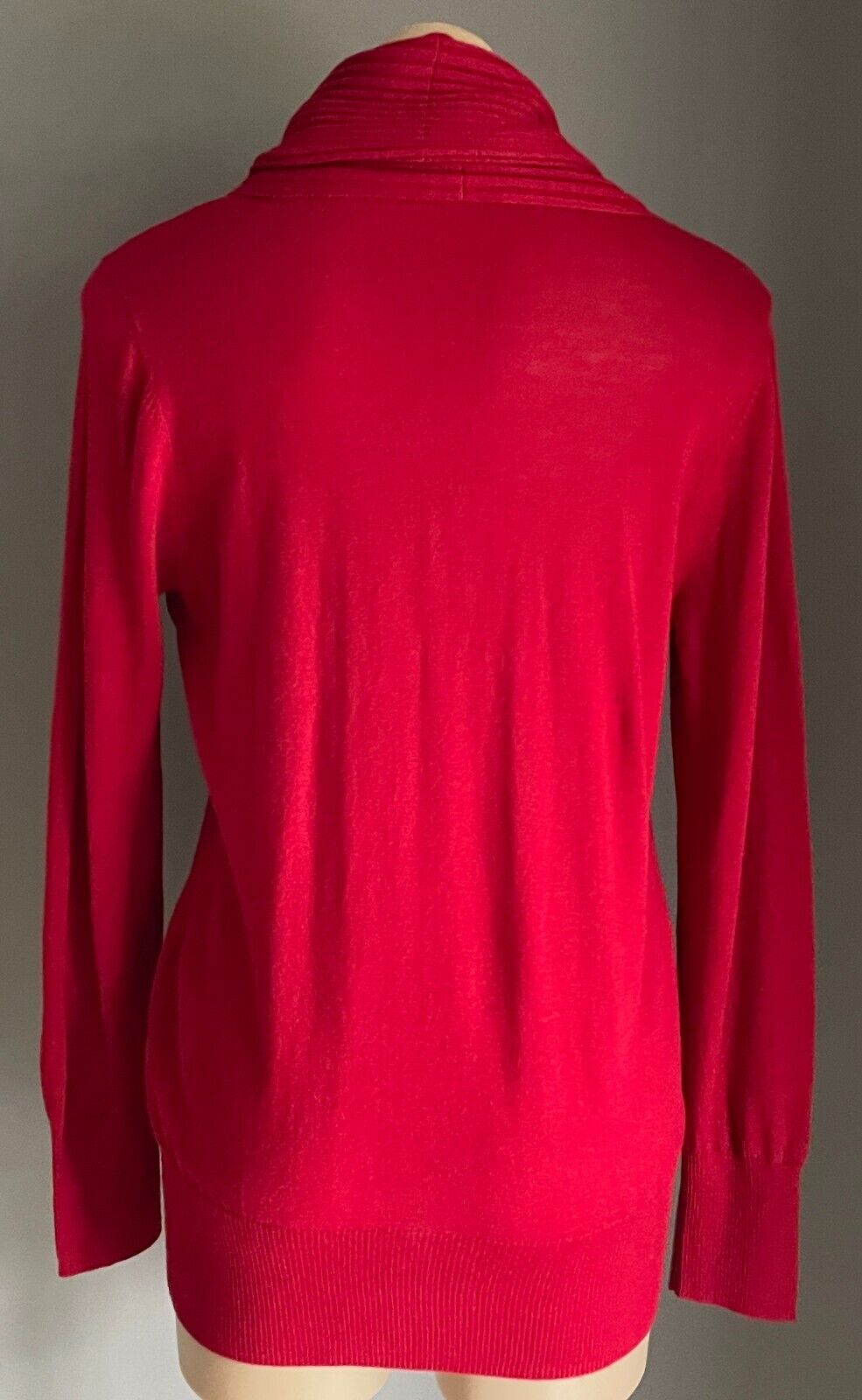 DKNY Jumper Red Cowl Neck Sweater Size L Long Sleeve Fine Knit Ribbed Neck