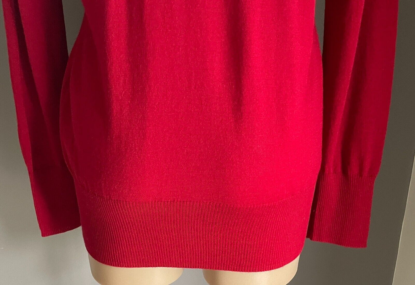 DKNY Jumper Red Cowl Neck Sweater Size L Long Sleeve Fine Knit Ribbed Neck