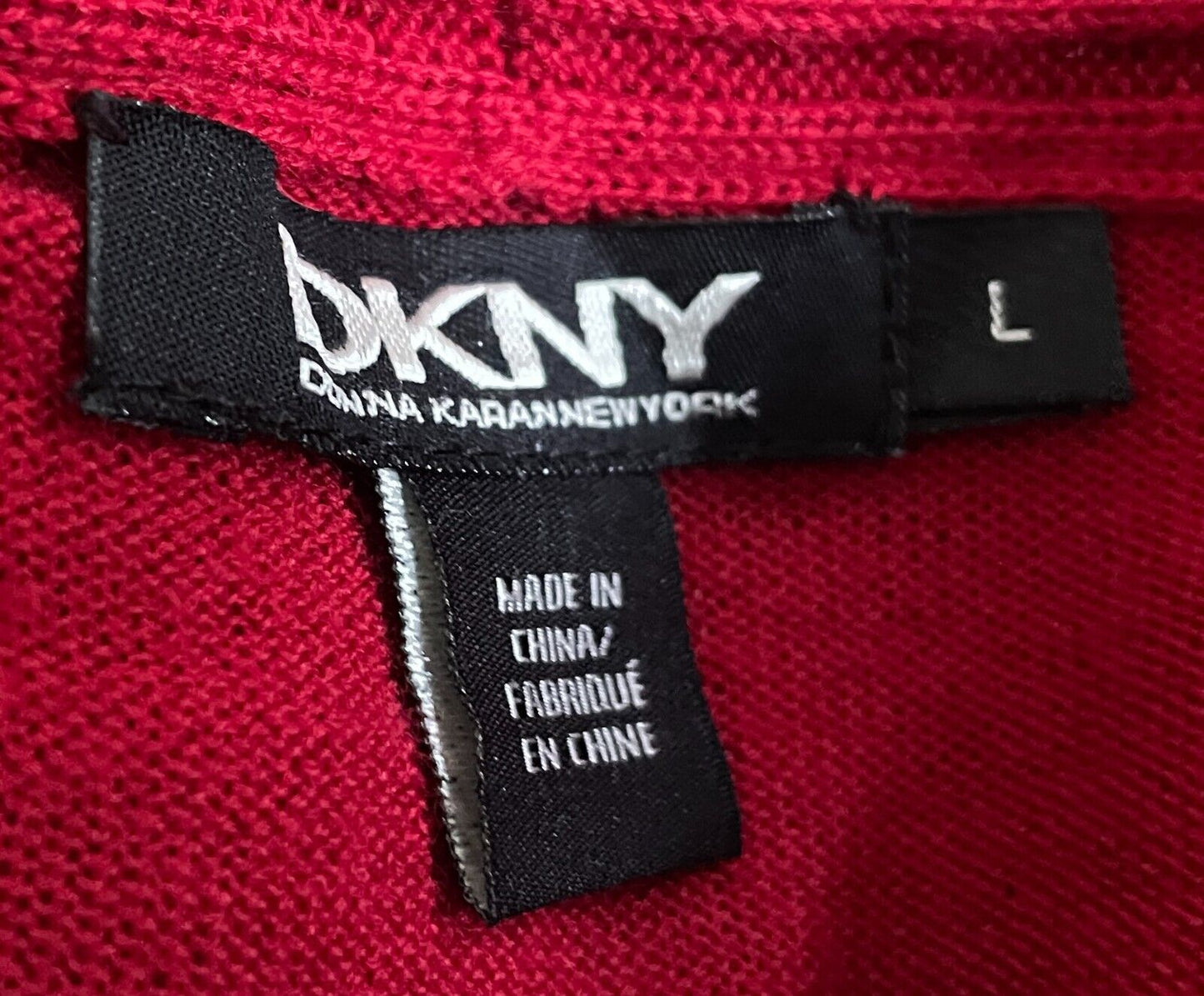 DKNY Jumper Red Cowl Neck Sweater Size L Long Sleeve Fine Knit Ribbed Neck
