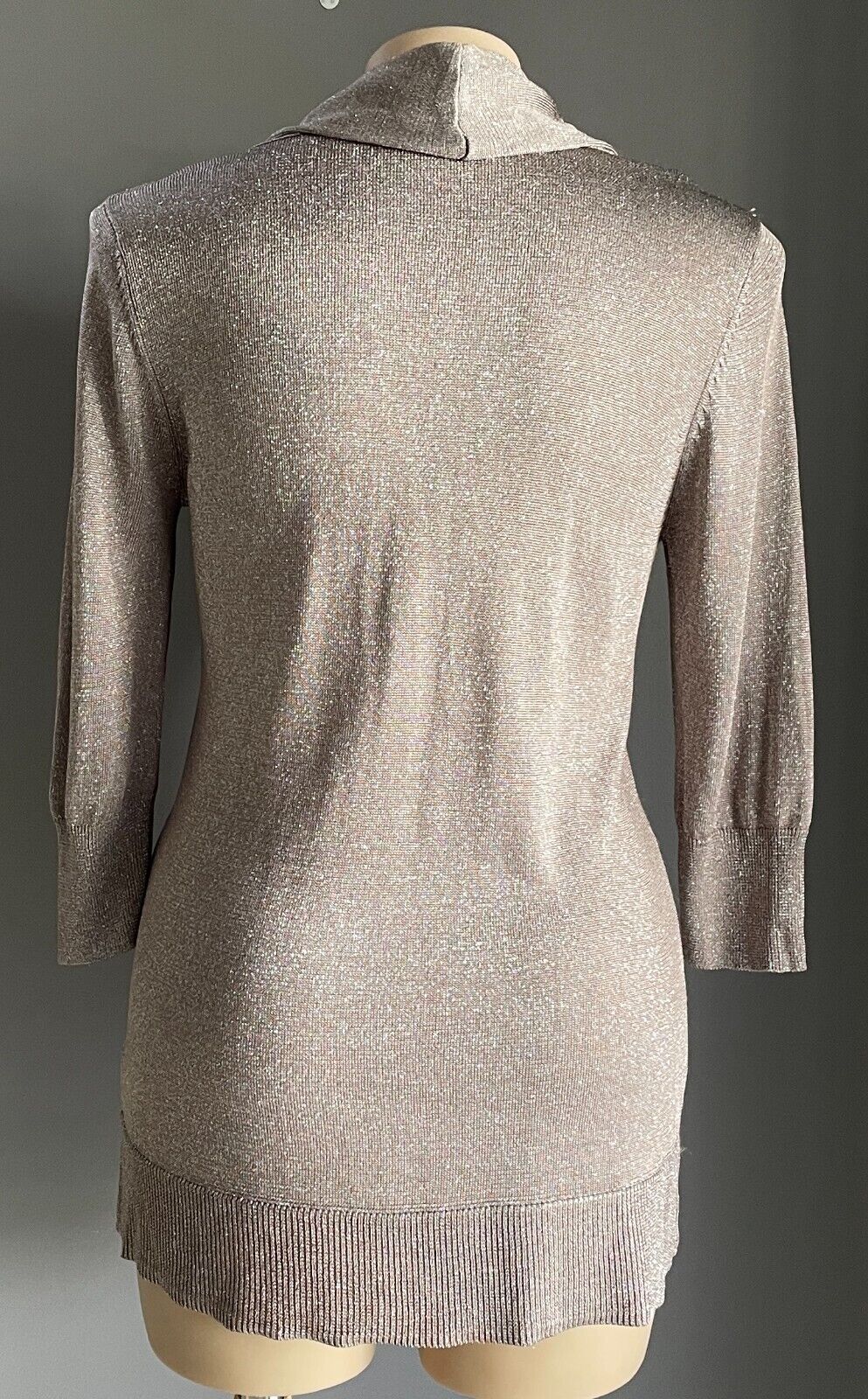EXCLUSIVELY HARRY Jumper Beige Silver Cowl Neck Knit Sweater Size 2XL 3/4 Sleeve