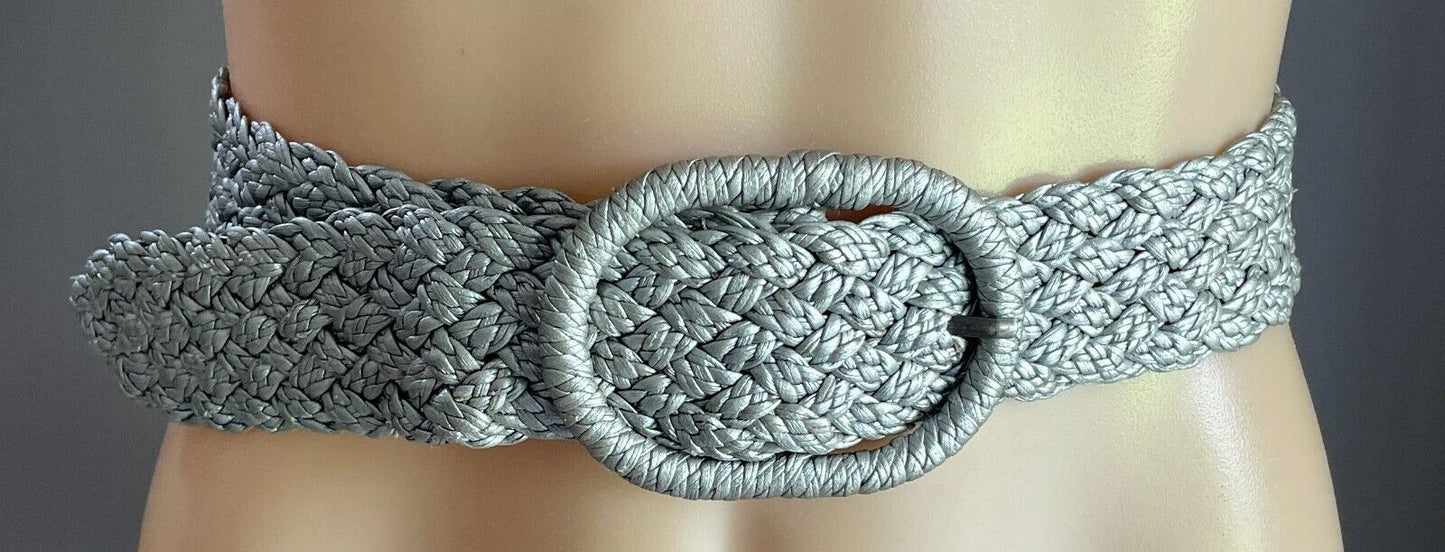 Belt Silver Woven Pleather 4.5cm Wide Total Length of Belt 82cm Retro