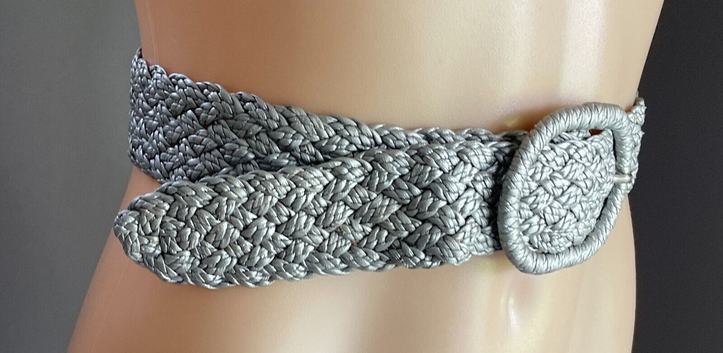 Belt Silver Woven Pleather 4.5cm Wide Total Length of Belt 82cm Retro