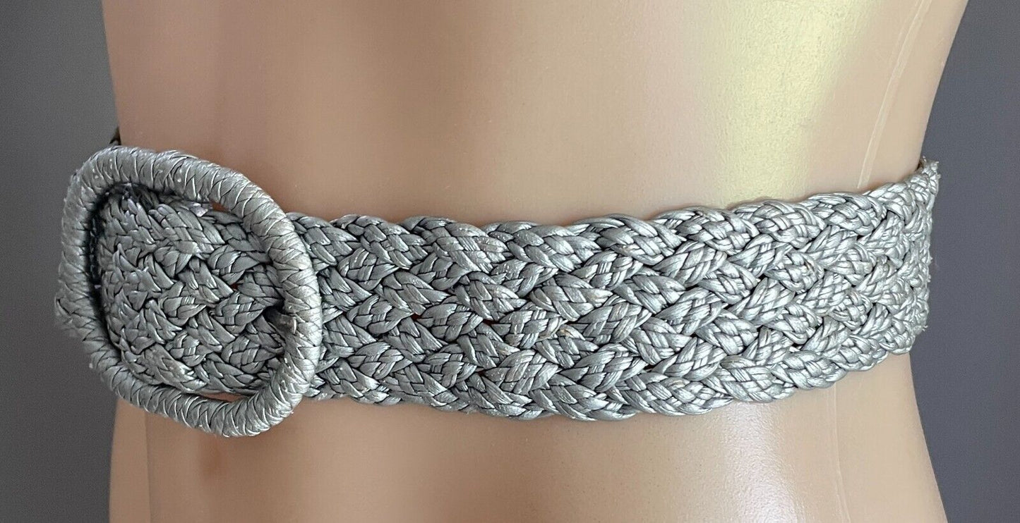 Belt Silver Woven Pleather 4.5cm Wide Total Length of Belt 82cm Retro