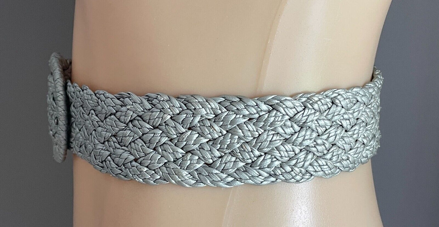 Belt Silver Woven Pleather 4.5cm Wide Total Length of Belt 82cm Retro