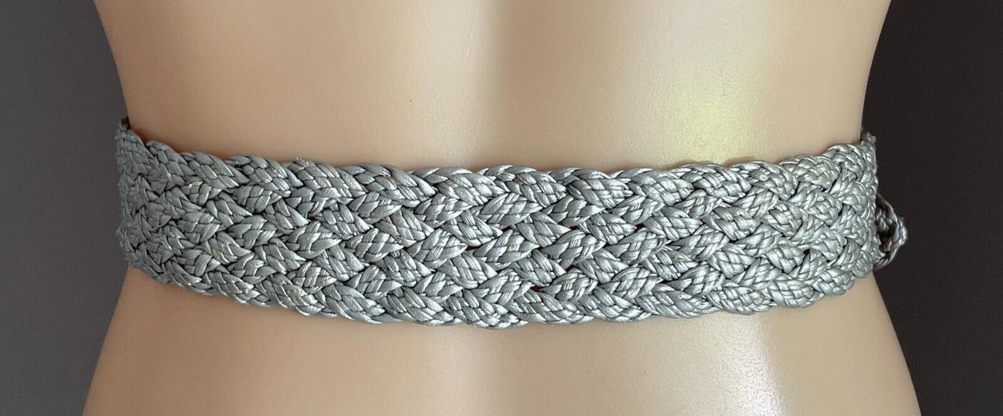 Belt Silver Woven Pleather 4.5cm Wide Total Length of Belt 82cm Retro