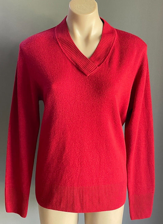 LIZ JORDAN Jumper Red V Neck Long Sleeve Acrylic Stretch Knit Size M 12 NEW