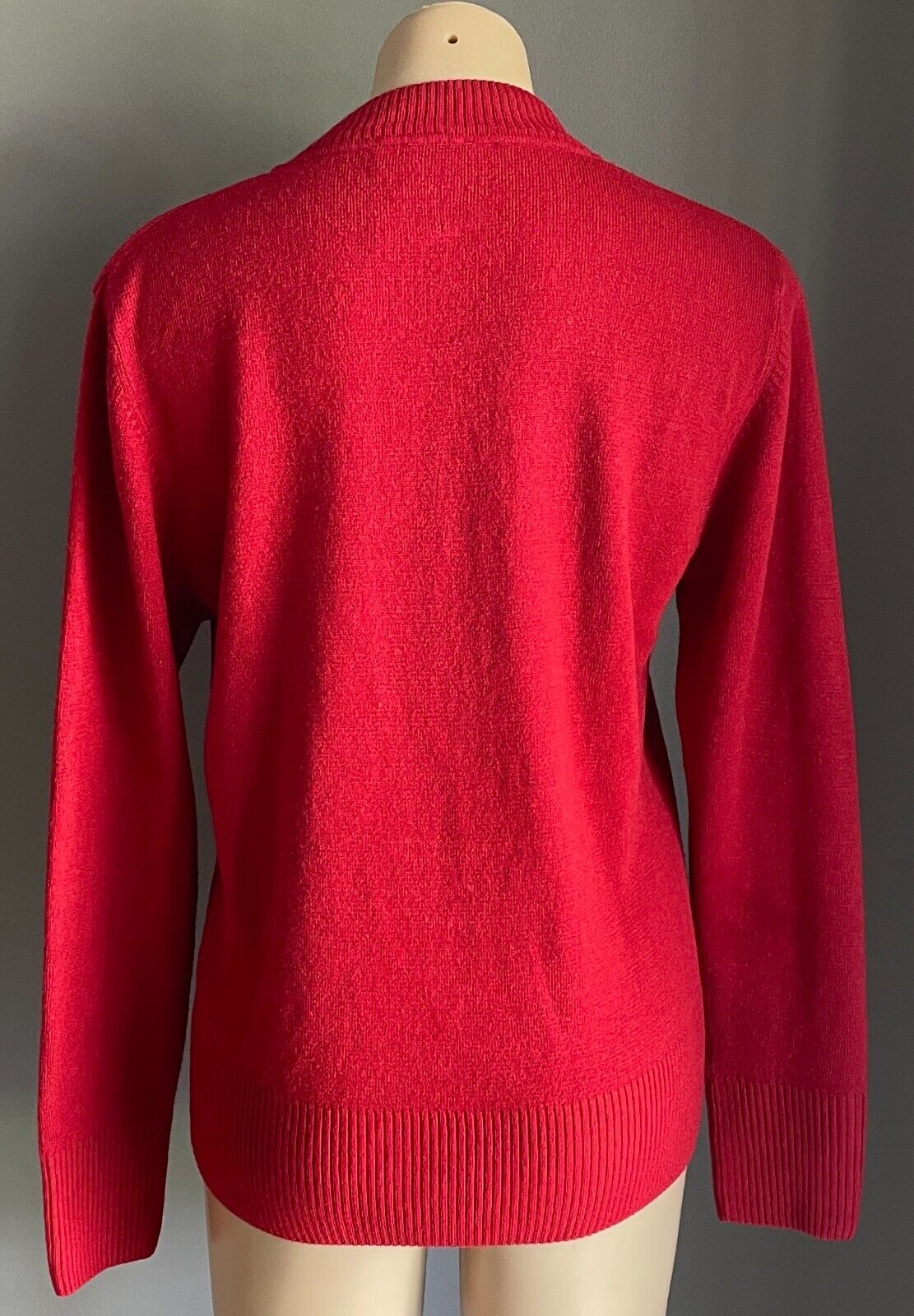 LIZ JORDAN Jumper Red V Neck Long Sleeve Acrylic Stretch Knit Size M 12 NEW