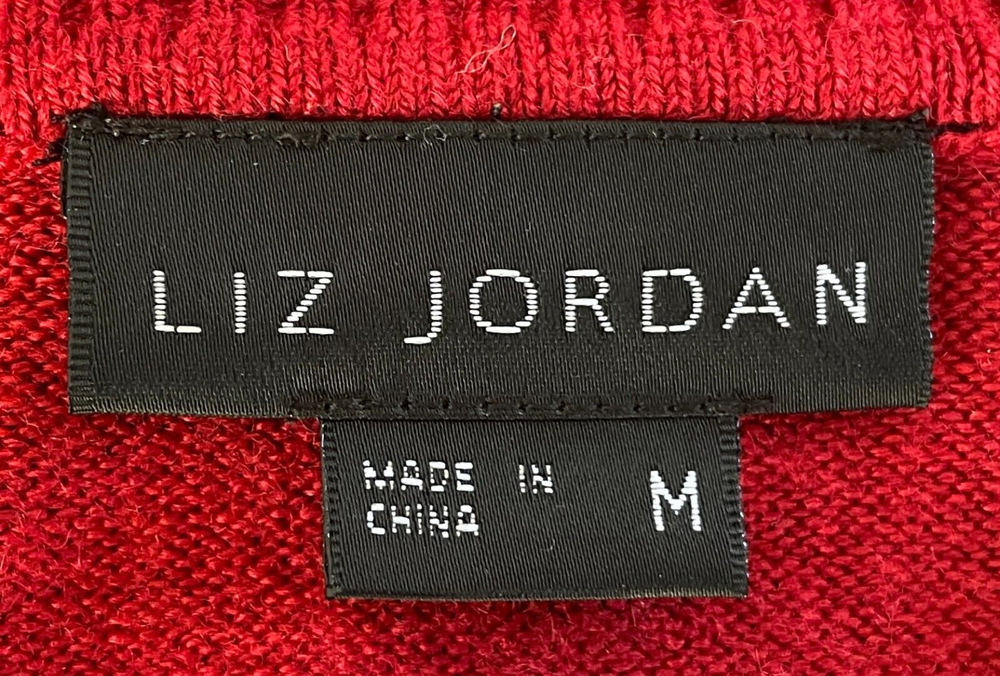 LIZ JORDAN Jumper Red V Neck Long Sleeve Acrylic Stretch Knit Size M 12 NEW
