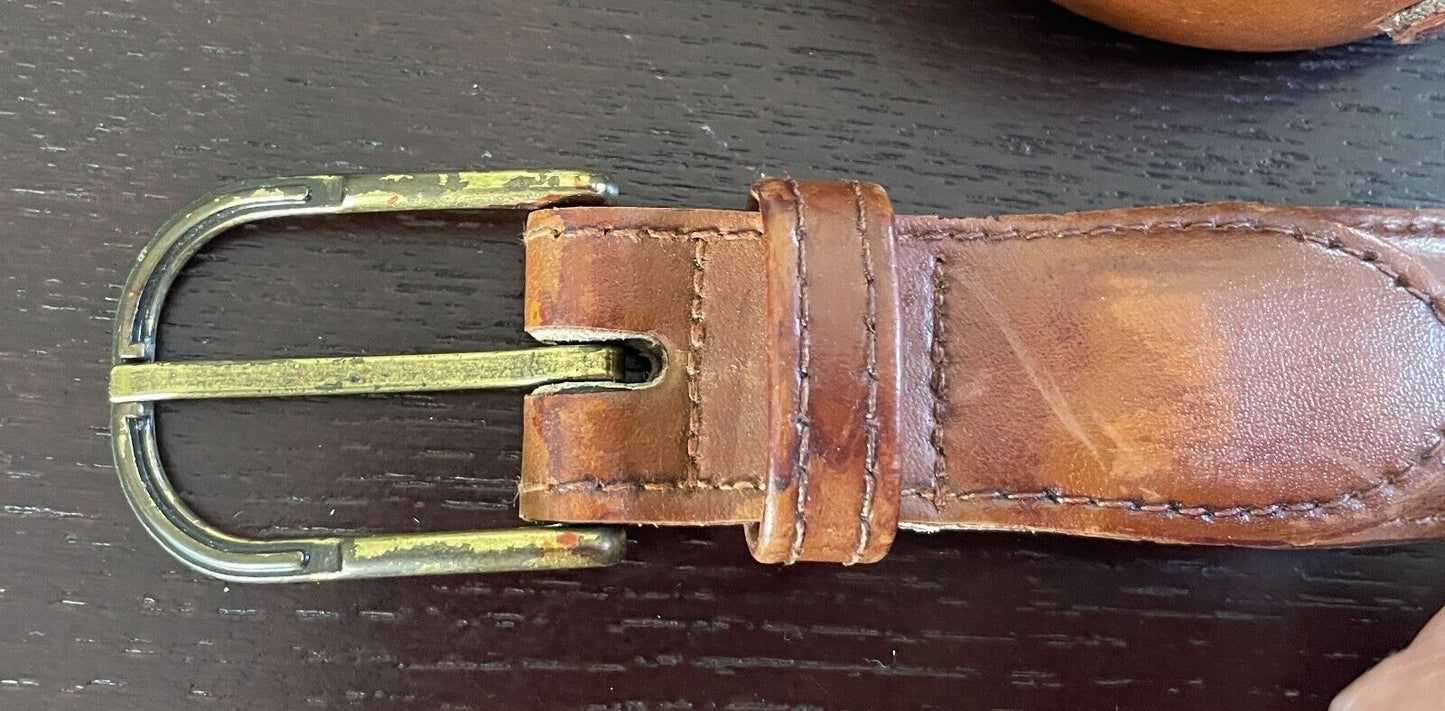 WEISS Tan Leather Belt 3cm Wide Size 12 To Fit Waist 70.5 - 77.5cm (2) Vintage