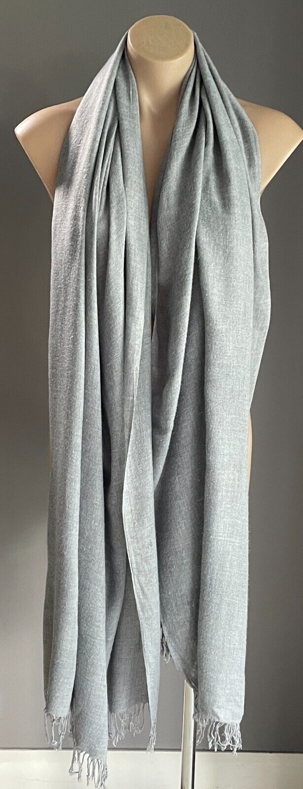 Neck Scarf Light Grey Fringed Wrap Lightweight Fabric Rectangle Wrap Shawl