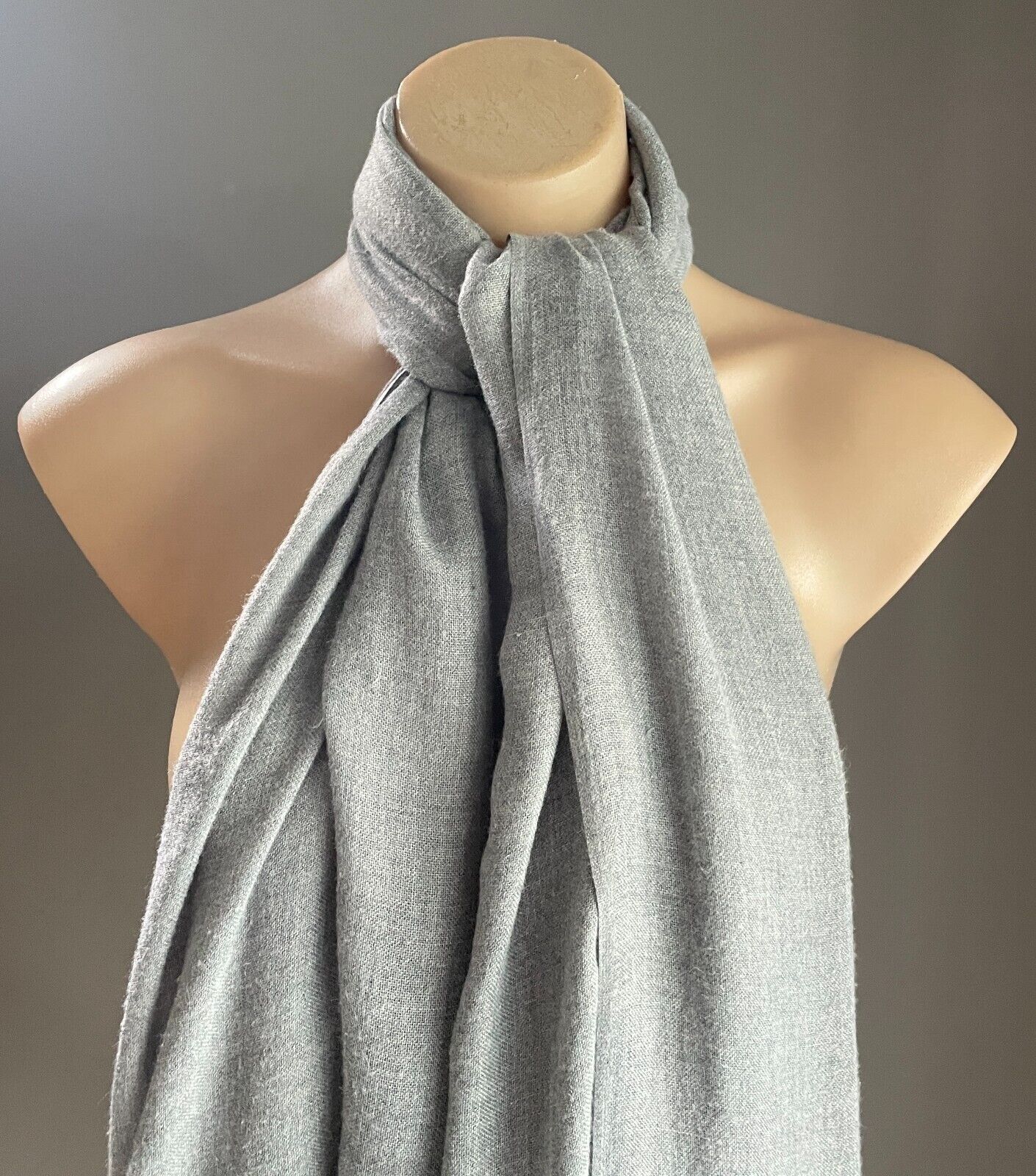 Neck Scarf Light Grey Fringed Wrap Lightweight Fabric Rectangle Wrap Shawl
