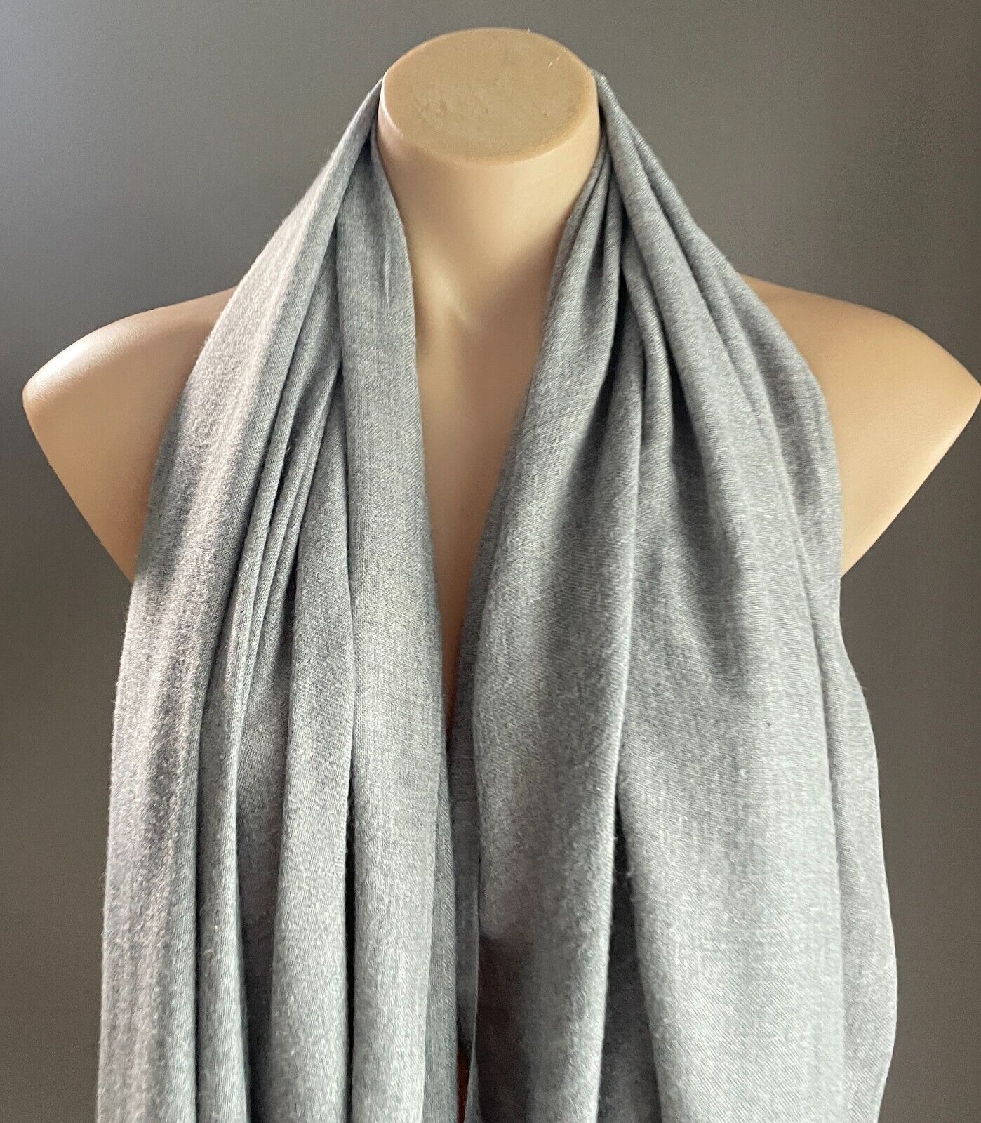 Neck Scarf Light Grey Fringed Wrap Lightweight Fabric Rectangle Wrap Shawl