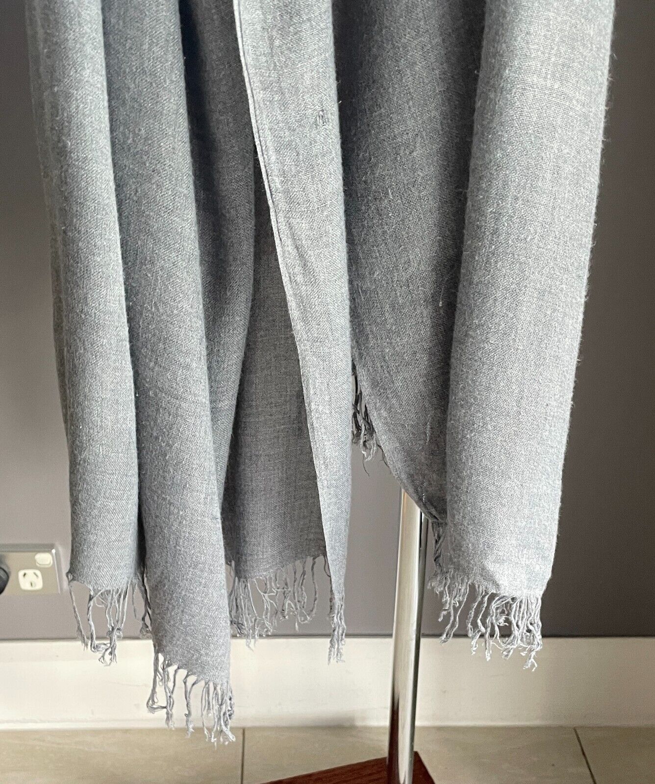 Neck Scarf Light Grey Fringed Wrap Lightweight Fabric Rectangle Wrap Shawl