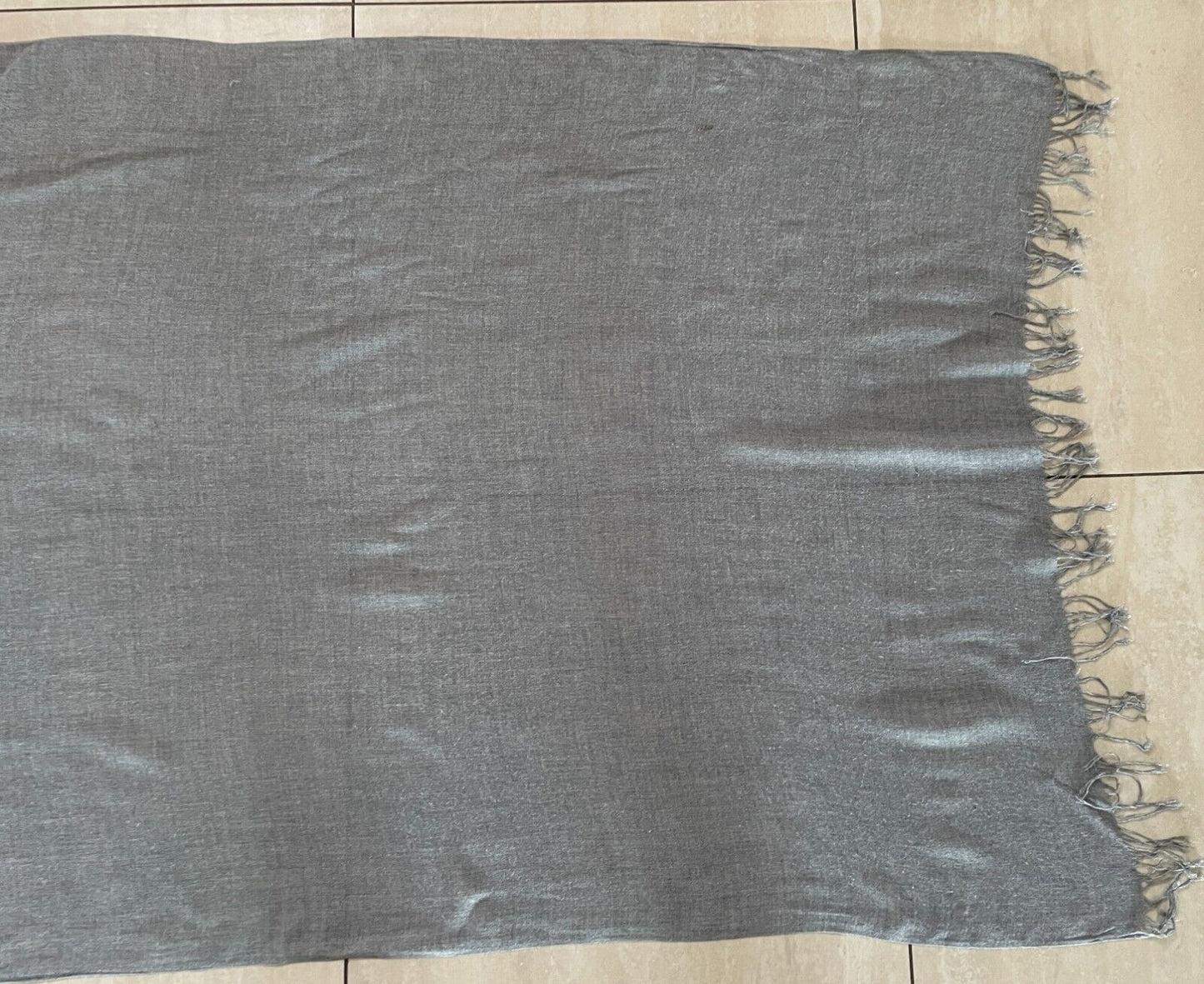 Neck Scarf Light Grey Fringed Wrap Lightweight Fabric Rectangle Wrap Shawl