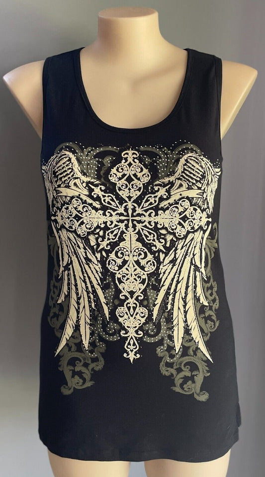 FROM LOS ANGELES by BUS STOP Tank Top Black Slash Back Crystal Trim Size US2X 16