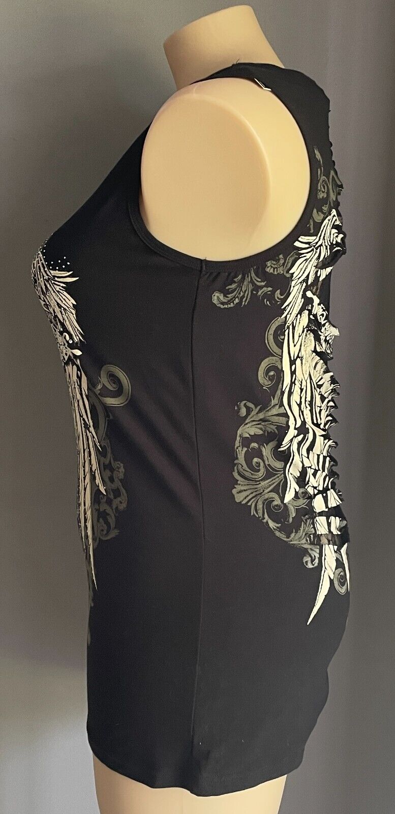 FROM LOS ANGELES by BUS STOP Tank Top Black Slash Back Crystal Trim Size US2X 16