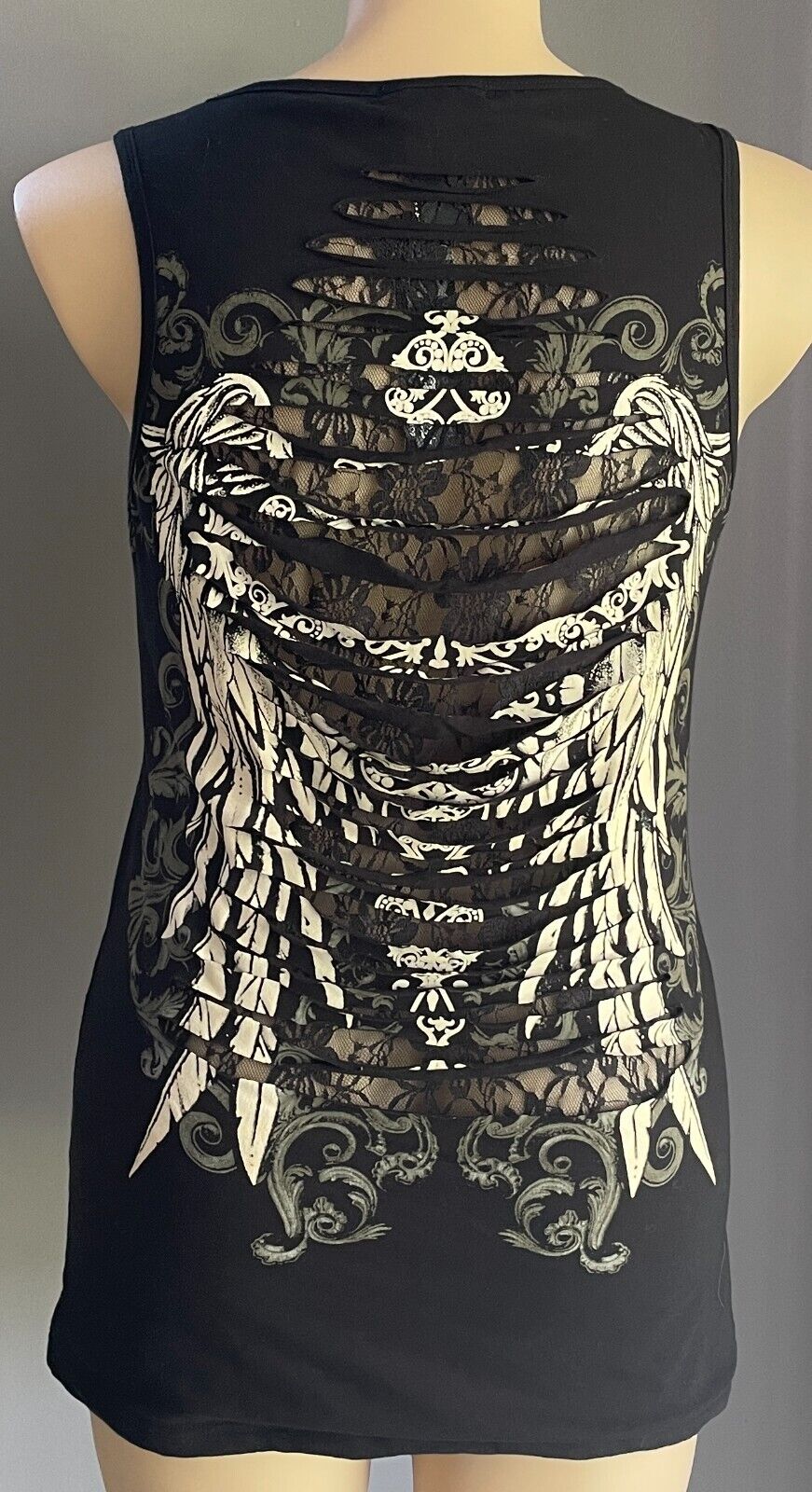FROM LOS ANGELES by BUS STOP Tank Top Black Slash Back Crystal Trim Size US2X 16