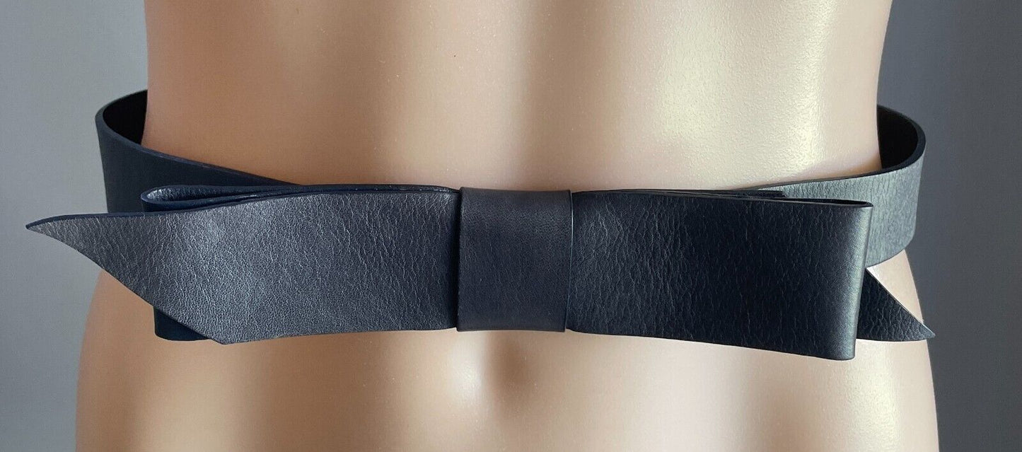 Black Pleather Belt 2.5- 4cm Wide Bow Trim To Fit Waist  72 - 77cm