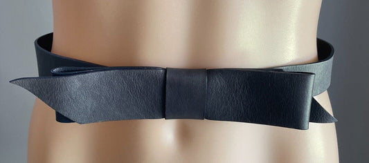 Black Pleather Belt 2.5- 4cm Wide Bow Trim To Fit Waist  72 - 77cm