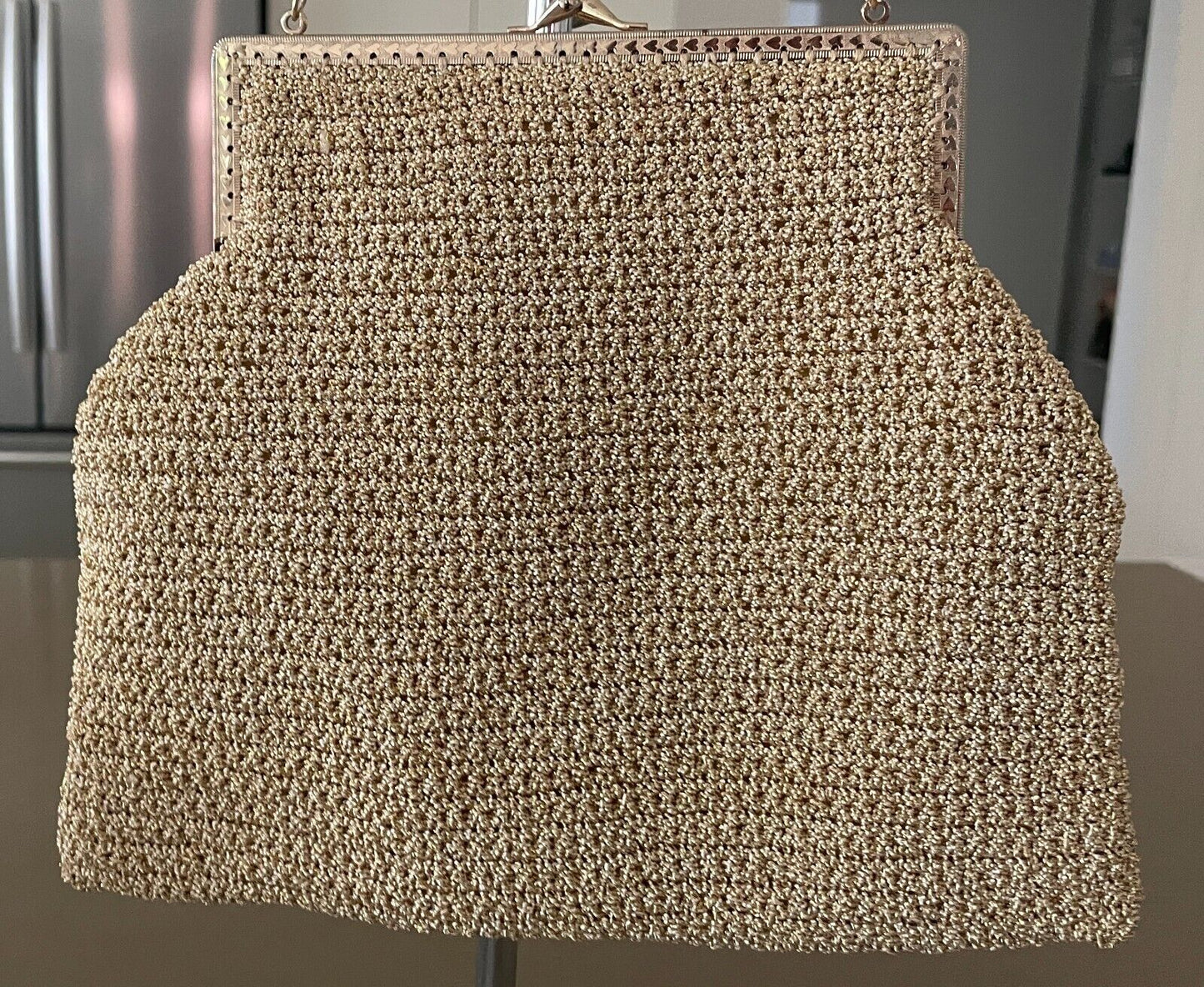 Vintage Textured Gold Knit Metal Handbag + Purse + Tiny Coin Purse - 3 Pieces