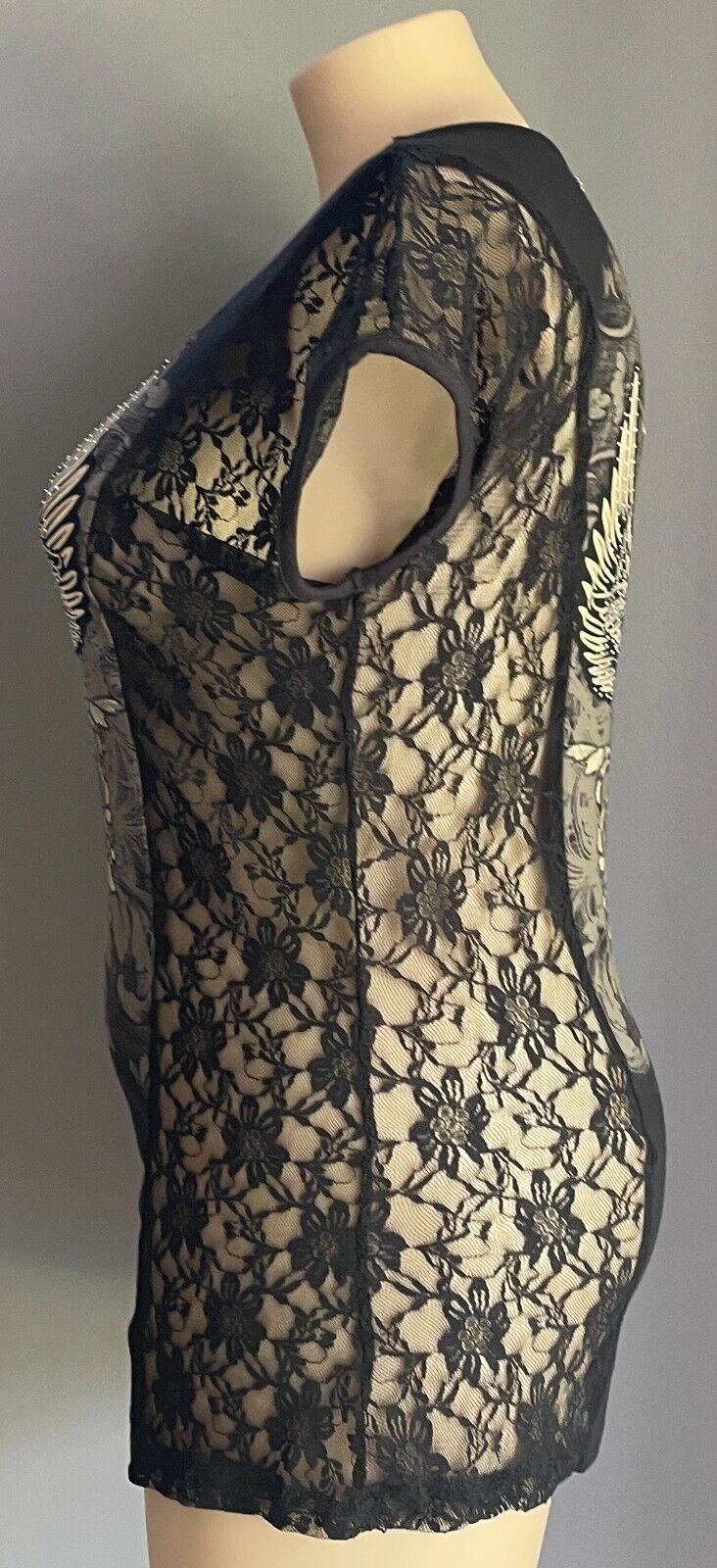 FROM LOS ANGELES by BUS STOP Black T-Shirt Lace & Crystal Trim Size 2X 16 NEW