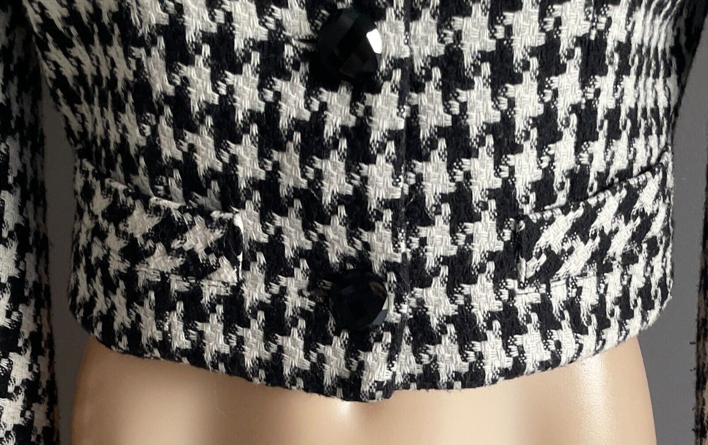 MAX Black & White Houndstooth Long Sleeve Cropped Jacket Size 12 New Zealand
