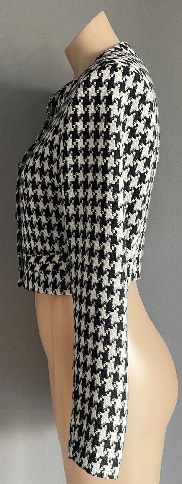 MAX Black & White Houndstooth Long Sleeve Cropped Jacket Size 12 New Zealand