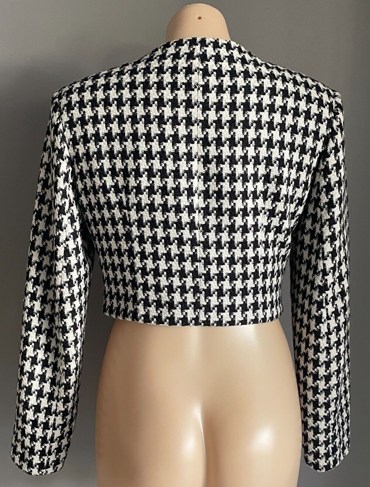 MAX Black & White Houndstooth Long Sleeve Cropped Jacket Size 12 New Zealand