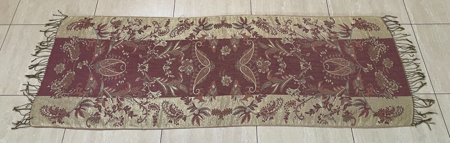 Large Shawl Neck Scarf Gold Pink Peach Floral & Paisley Print Wrap Fringed NEW