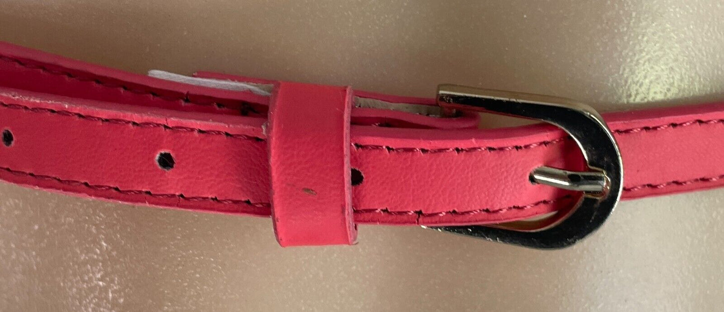 Belt Coral Red Pleather 1.2cm Thin Gold Buckle Size L To Fit Waist 99-109cm