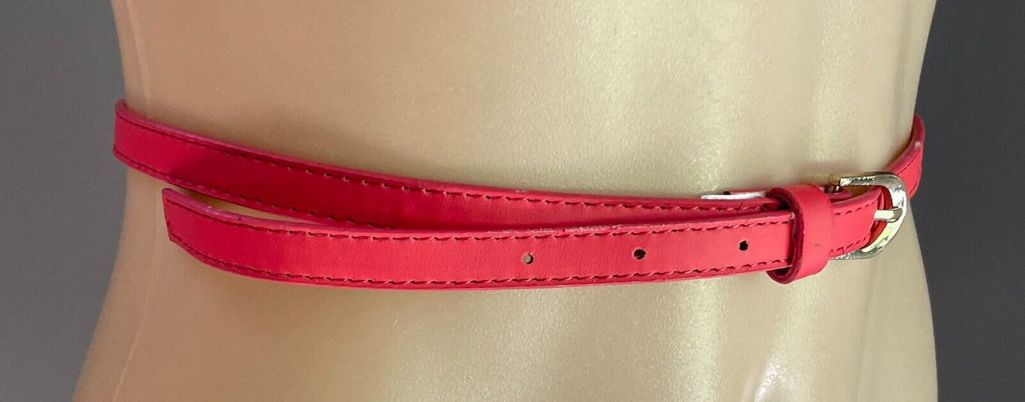 Belt Coral Red Pleather 1.2cm Thin Gold Buckle Size L To Fit Waist 99-109cm