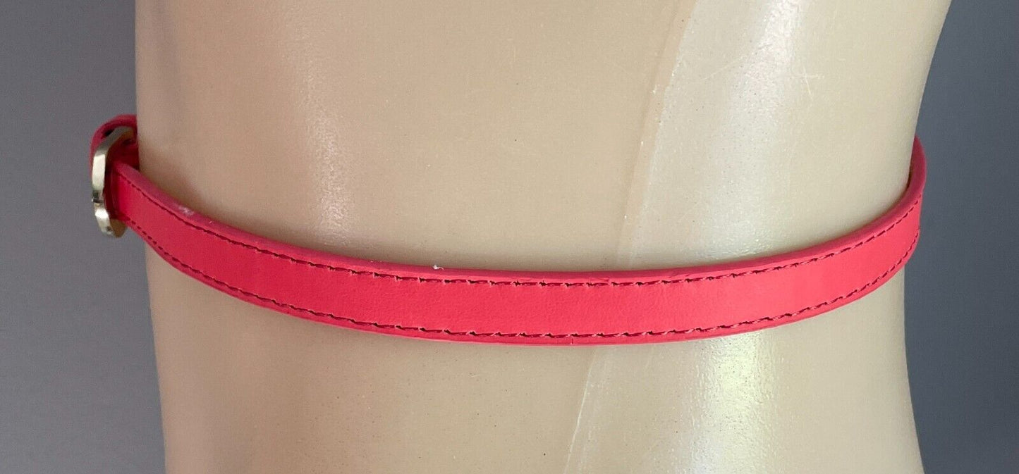Belt Coral Red Pleather 1.2cm Thin Gold Buckle Size L To Fit Waist 99-109cm