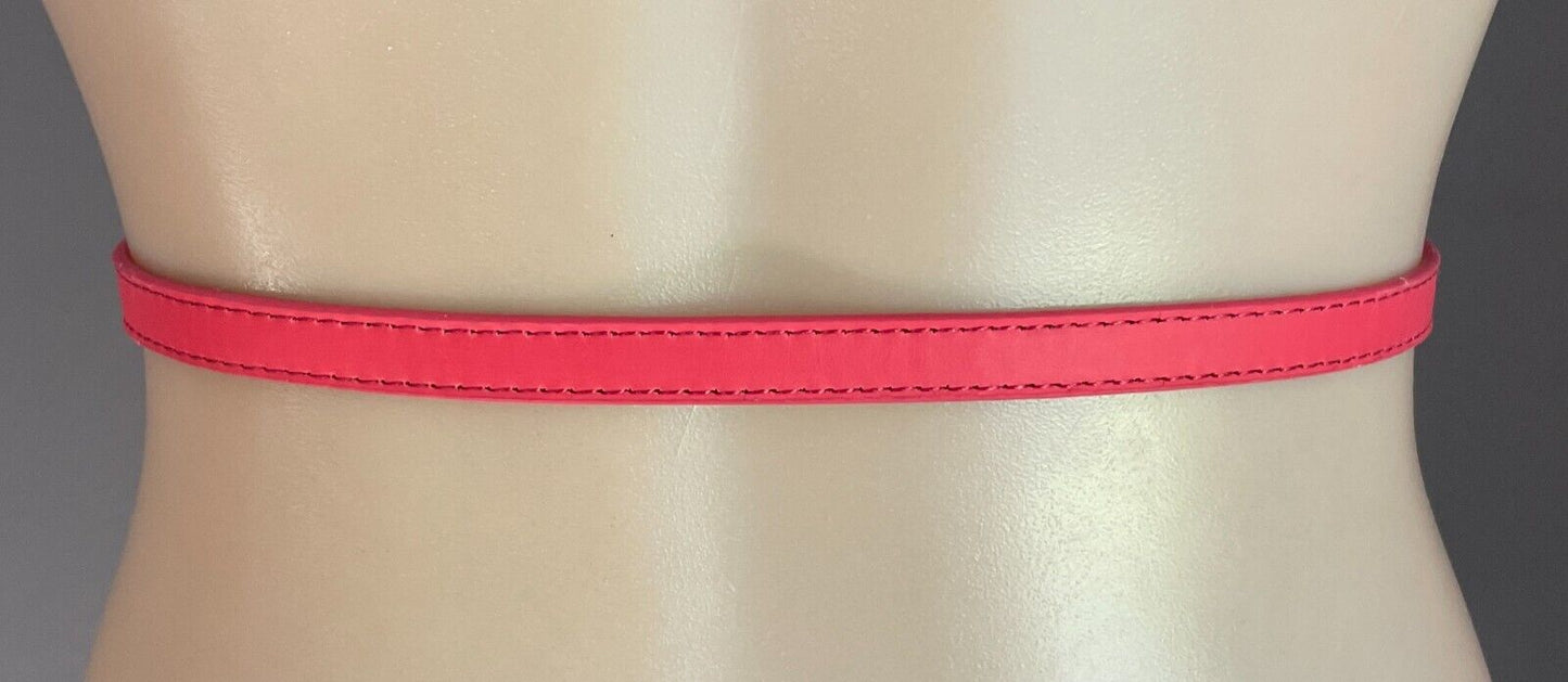Belt Coral Red Pleather 1.2cm Thin Gold Buckle Size L To Fit Waist 99-109cm
