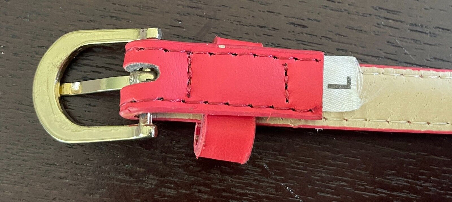Belt Coral Red Pleather 1.2cm Thin Gold Buckle Size L To Fit Waist 99-109cm
