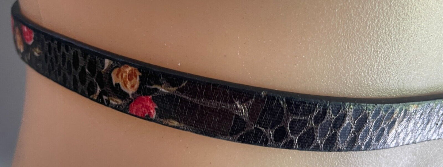JAY JAYS Black Pleather PU 1.5cm Thin Belt Floral Print Size M To Fit 85-95cm