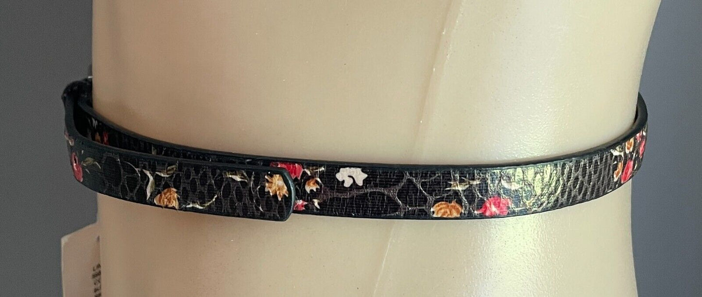 JAY JAYS Black Pleather PU 1.5cm Thin Belt Floral Print Size M To Fit 85-95cm