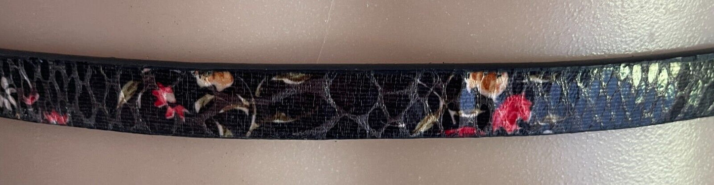 JAY JAYS Black Pleather PU 1.5cm Thin Belt Floral Print Size M To Fit 85-95cm