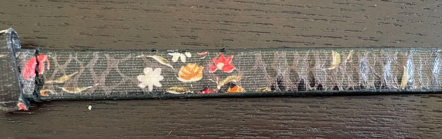 JAY JAYS Black Pleather PU 1.5cm Thin Belt Floral Print Size M To Fit 85-95cm