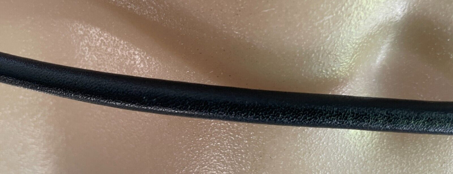 Vintage Black "Round" Thin Leather Belt w Hanging Silver Chain Trim Size 8 - 10