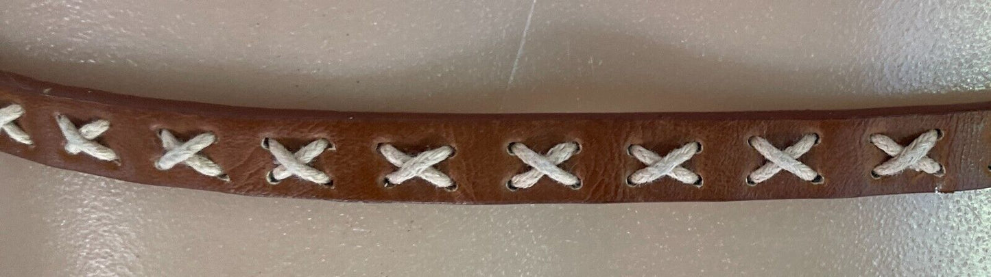 Belt Rich Tan 1cm Thin Pleather With Cross Stitch Trim Waist 90 - 105cm Retro