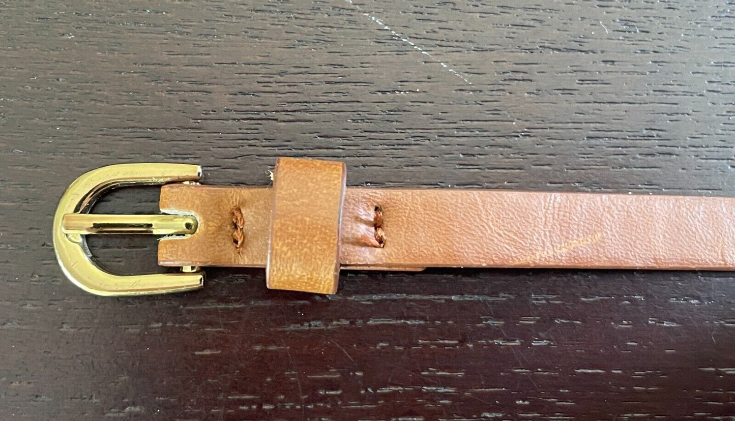 Belt Rich Tan 1cm Thin Pleather With Cross Stitch Trim Waist 90 - 105cm Retro