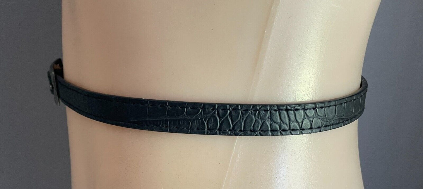 Thin Belt Black Croc Look Pleather 1.5cm To Fit Waist 86 - 96cm Rectangle Buckle
