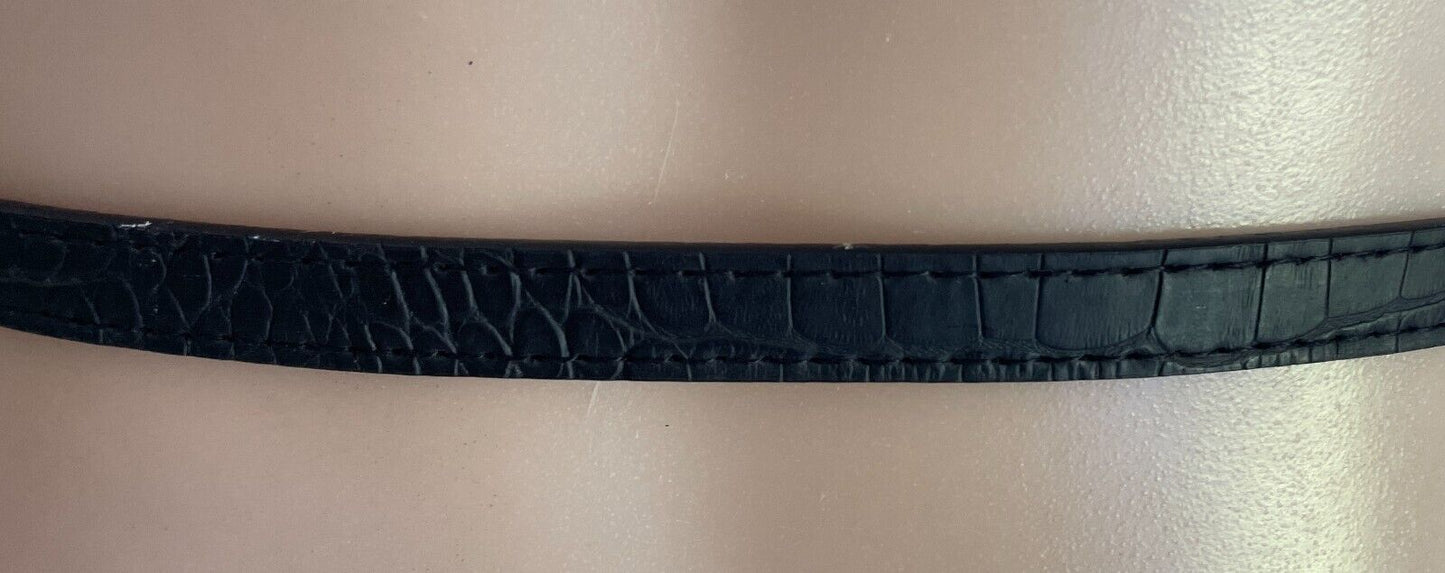 Thin Belt Black Croc Look Pleather 1.5cm To Fit Waist 86 - 96cm Rectangle Buckle