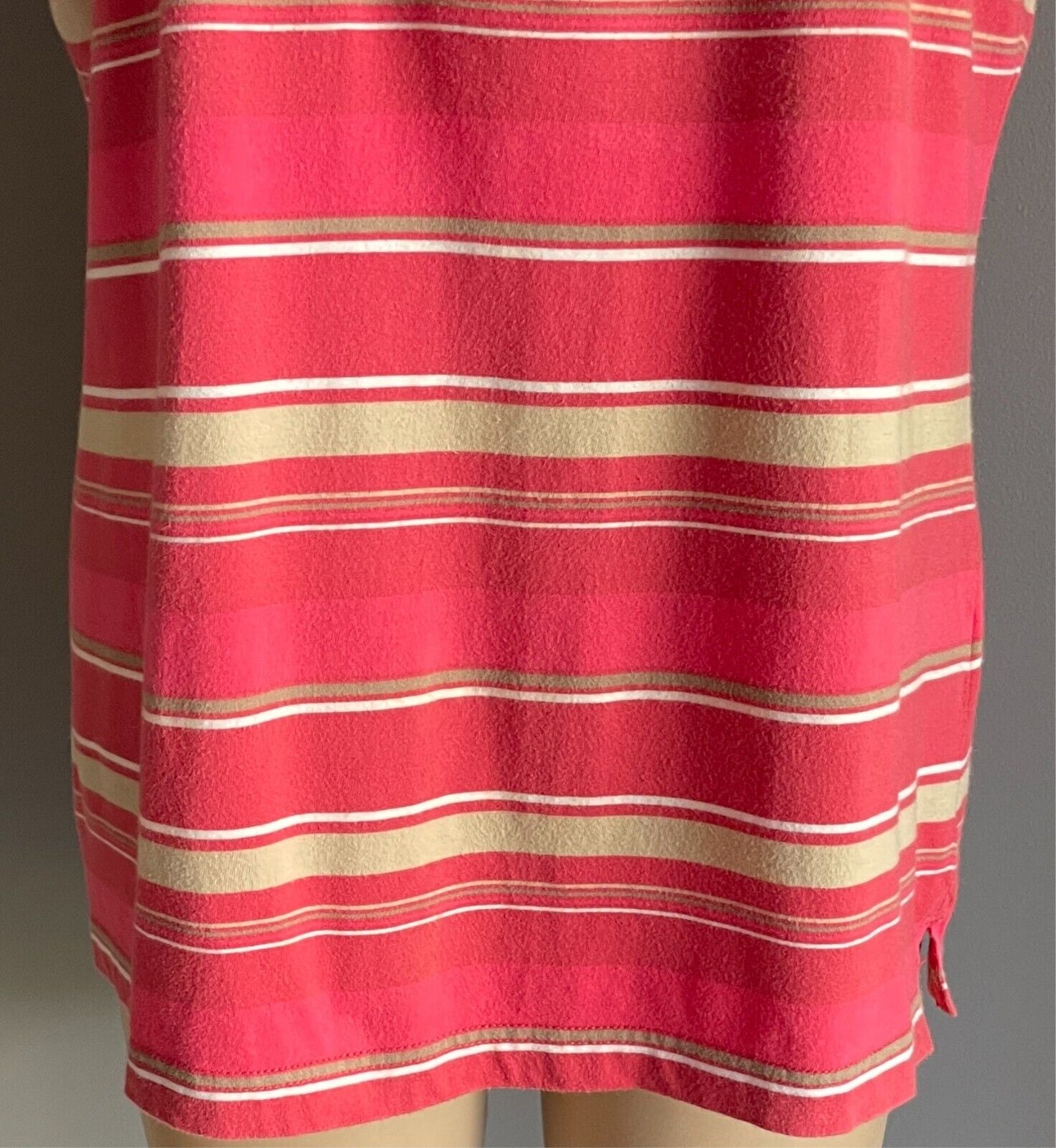 JAG Polo Shirt  Pink Khaki White Stripe Short Sleeves Cotton Top Ladies Size L