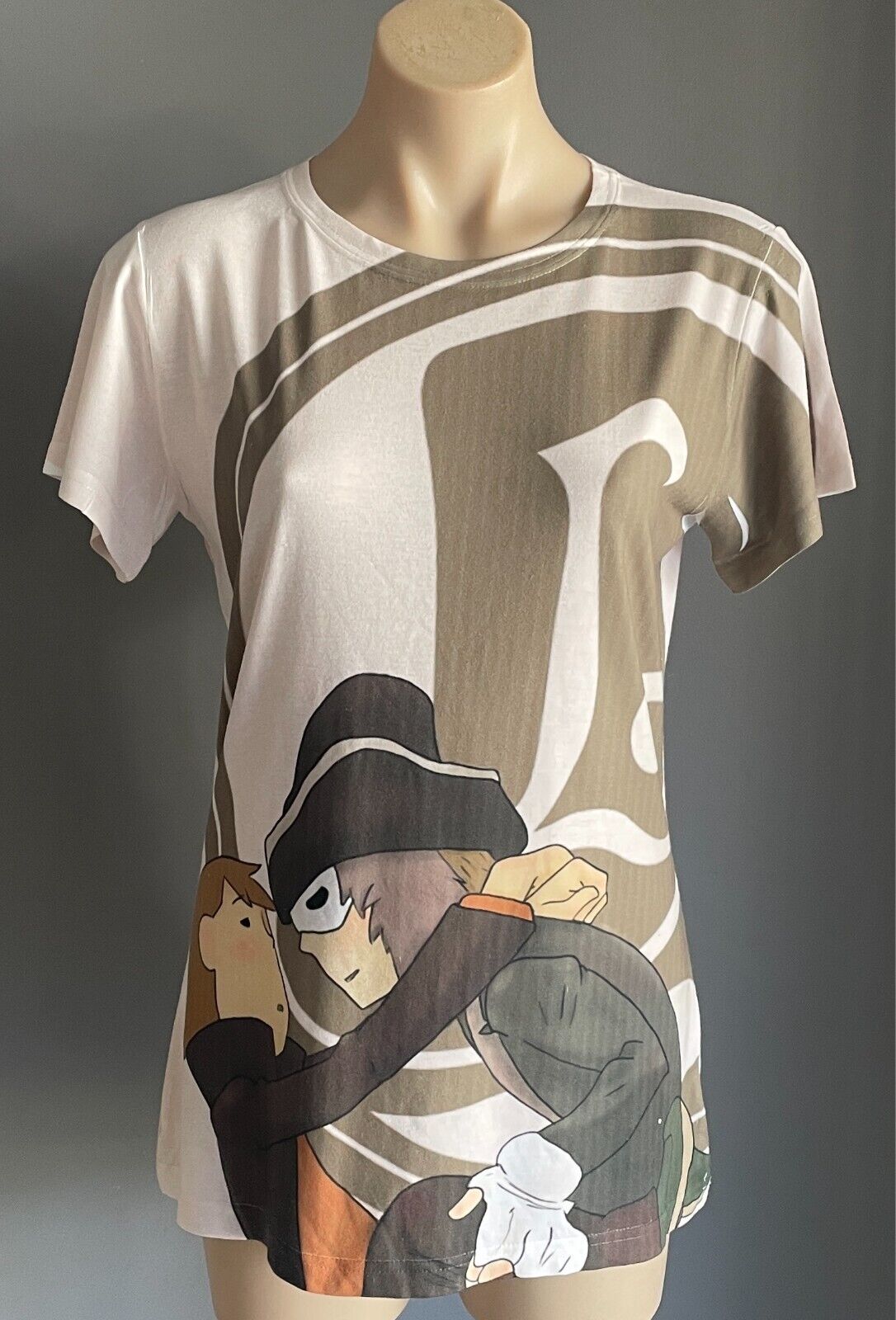 VAPOR APPAREL Off White Anime Print T-Shirt Size L Short Sleeves