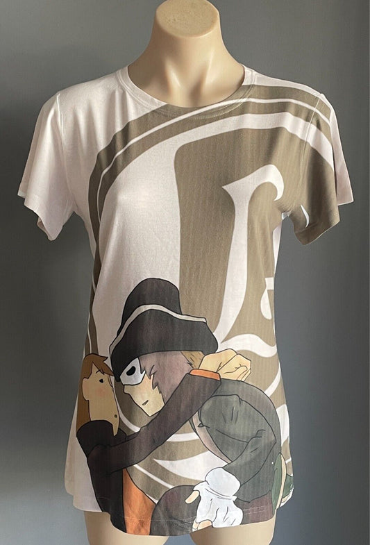 VAPOR APPAREL Off White Anime Print T-Shirt Size L Short Sleeves