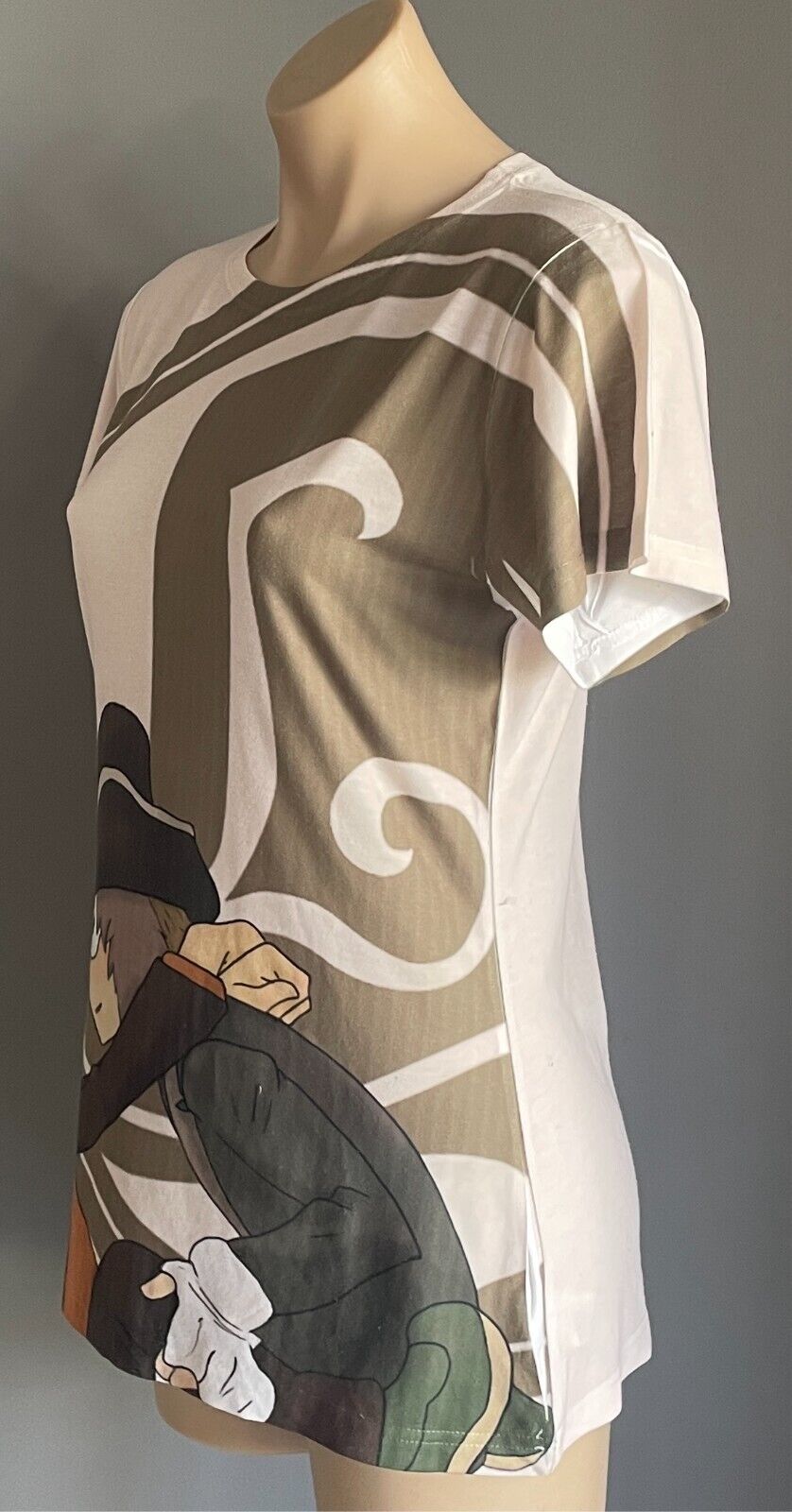 VAPOR APPAREL Off White Anime Print T-Shirt Size L Short Sleeves