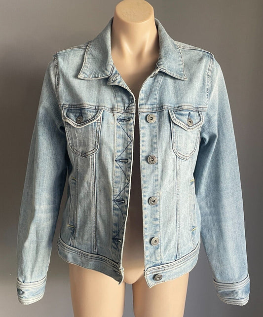 JAG Faded Denim Jacket Size 12 Classic Cut Long Sleeves Distressed Mens